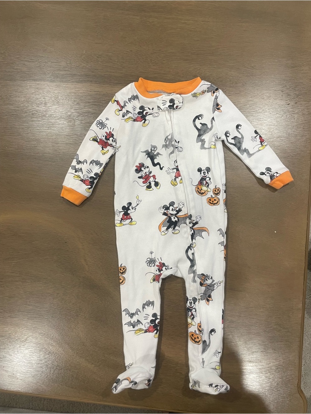 Pottery Barn Kids Disney Baby White & Orange Mickey Halloween Footed One-Piece